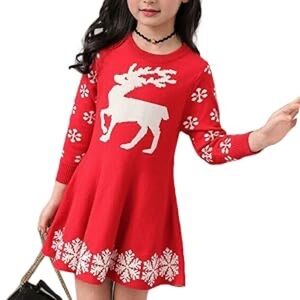 SMILING PINKER Red Christmas Dress Reindeer Sweater Dresses. Girls 9